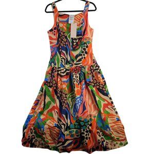 Ciebon Colorful Sleeveless Sundress With Abstract Pattern & Tiered Skirt Sz M